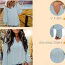 Ladies Tops and Blouses Blue Long Sleeve V Neck Eyelet Tunics 2025 Fall Baby Doll Flare Blouse Loose Trendy Pleated Shirts Lightweight Shopping Outing Daily Wear Medium