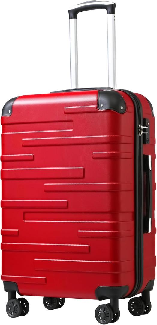 Coolife Luggage Suitcase Carry-on Hardside Travel Luggage TSA Lock Spinner Telescopic Handle (red)