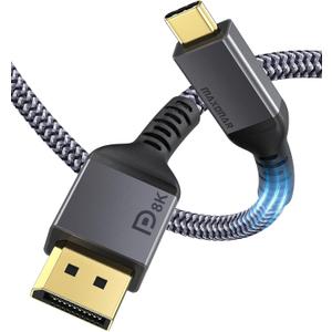 Maxonar VESA Certified USB C to DisplayPort 1.4 Cable (8K@60Hz/4K@144Hz) 32.4Gbps Uni-Directional Adapter Nylon Build HDCP, G-Sync for iPhone 17/16,MacBook Pro/Air,Odyssey G8/G9-6.6FT/2M