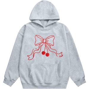 Womens Graphic Hoodies Y2k Streetwear Hoodie Coquette Bow Graphic Aesthetic Preppy Long Sleeve Pocket Pullover (Large, Gray)