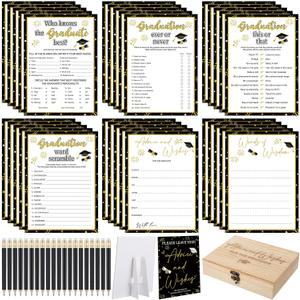 Silipull 172 Pcs Graduation Party Favors with 150 Games Cards Wooden Boxes Advice and Wishes Sign and 20 Pencils, Include 5 Graduation Games for Class of 2026 Grad Party Gift Supplies Decoration