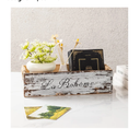 Farmhouse Distressed Wooden Storage Box, Rustic Bathroom Decor Box, Decorative Toilet Tank Basket Nice Butt, Vintage Countertop Organizer Box with Handles (Distressed White)