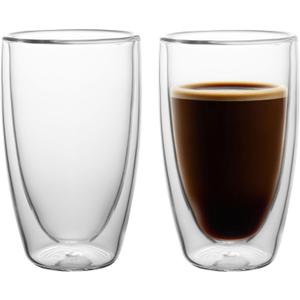NIRA.Z 2 Pack 16oz Double Wall Glass Coffee Mugs, No Hole Bottom, Insulated Borosilicate Glass Coffee Cups, Clear Mugs for Hot & Cold Beverages, Perfect for Espresso, Latte, Tea, Cappuccino
