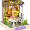 DIY Miniature House Kit, Mini House Building Kit with LED & Dust Cover, DIY Wooden Dollhouse Miniature Kit for Adults Teen, Wooden Crafts Lovely Dollhouse Kit, Leisure Time