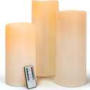 10" 12" 14" x 5" Extra Large Waterproof Outdoor Flameless Candles Battery Operated LED Pillar Candles for Indoor Outdoor Lanterns, Off White, Long Lasting, Set of 3