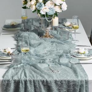 4 x Leetaltree Dazzle Table Runner (Slate Blue, 1 Pack) - Luxury Fringe Appliqu Raised Linear Sparkle - Iridescent Elegant Gift Set for Wedding, Christmas, Tree Skirt, Birthday, Holiday & Home Decor