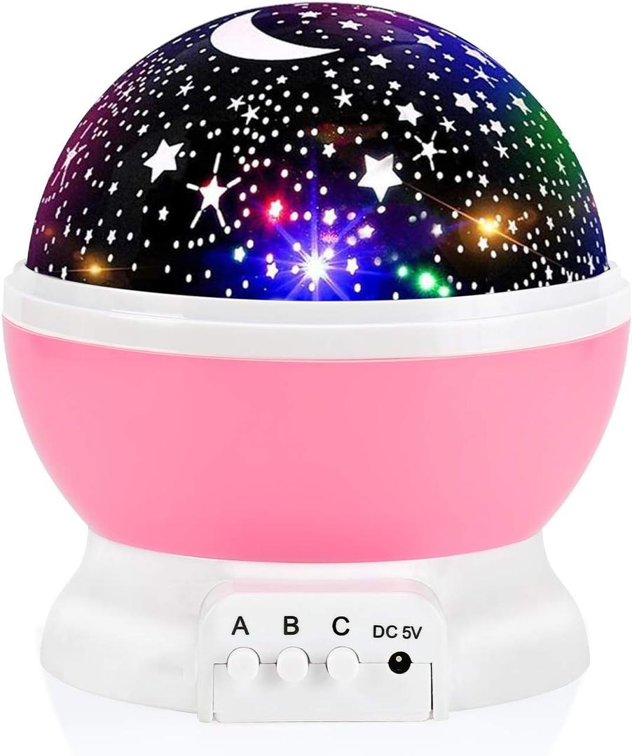 Night Light for Kids, Toys for 3 4 5 6 7 8 Year Old Boys Girls, Star Projector 360 Degree Rotation - 4 LED Bulbs 12 Light Color Changing with USB Cable, Romantic Gifts for Men Women Children (Pink)