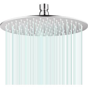 All Metal Rain Shower Head - Heavy Duty Stainless Steel, Easy Install, High Water Flow, Ultra-Thin Modern Design for Bathroom (Chrome, 10)