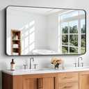 Bathroom Mirror, 30"x55" Black Rectangle Wall Mirror, Metal Frame Rounded Corner Vanity Mirror, Large Wall Mounted Mirror for Modern Bedroom Living Room Horizontal Or Vertical Mounting