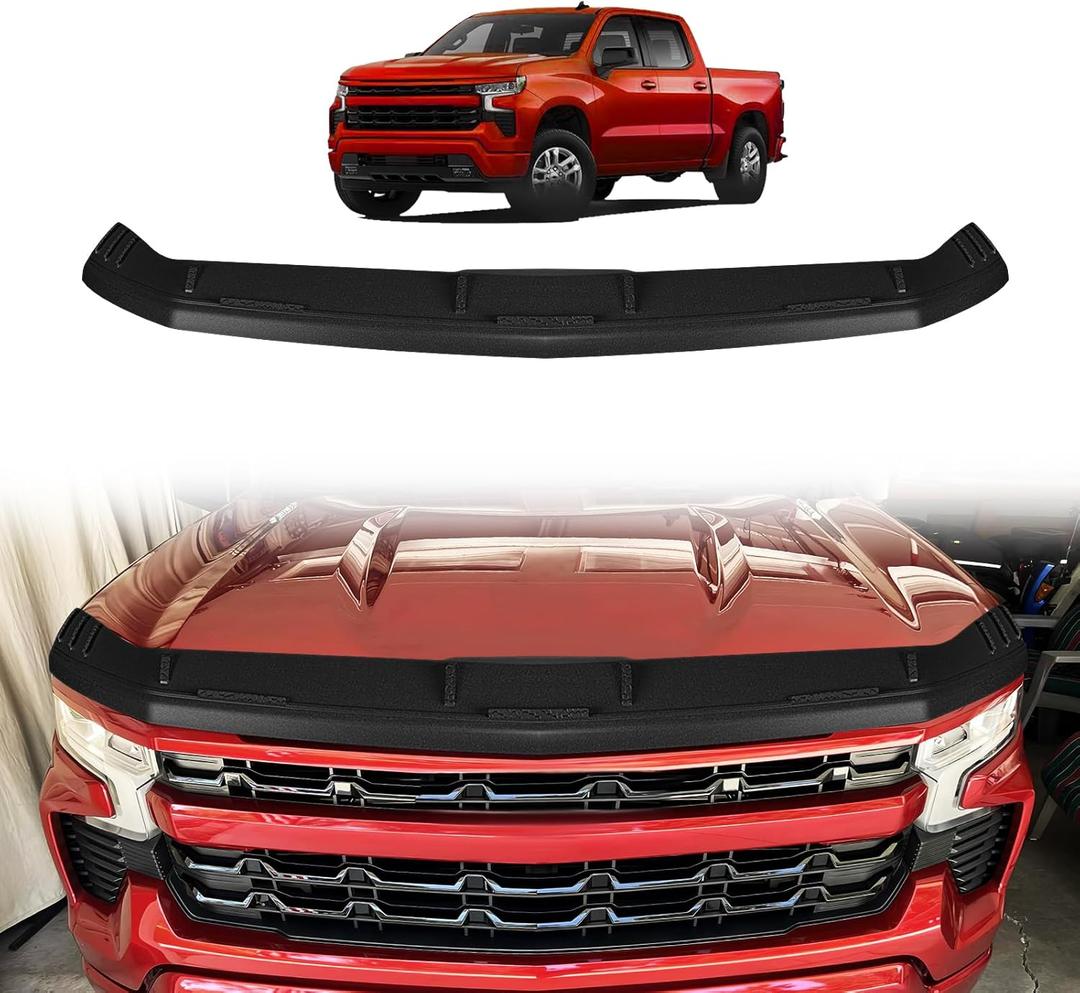 TripleAliners Hood Deflector Protector Compatible with 2019-2025 2026 Chevy Silverado1500 Accessories Hood Protector TPE Bug Deflector Shield Replacement(No for ZR2, Custom Trail Boss & LT Trail Boss) Black