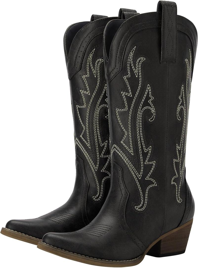 HISEA Rollda Cowboy Boots for Women, Cowgirl Boots, Comfortable Western Boots with Pointed Toe Stitched Embroidery for Country Concert Dancing Wedding Traveling Daily Outfits
