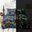 Glow in The Dark Kids Comforter Set, 4 Pieces Gamepad Pattern Bedding Set Full Size for Boys Girls Teen, 1 Comforter, 1 Pillowcase, 2 Pillow Shams