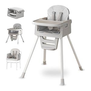 Portable 3 in 1 High Chairs for Babies and Toddlers, Convertible Baby Feeding Chair with Tray, Easy Clean Baby High Chair for Toddler with Foot Rest, Infant Highchairs & Booster Seats with Cush Grey