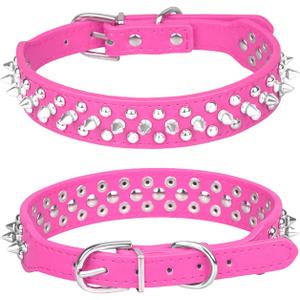 Spiked Dog Collar, Mushrooms Rivet Studded Adjustable Pu Leather Pet Collars for Cats Puppy Dogs (L, Hot Pink)