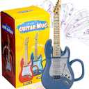 Electric Guitar Shaped Ceramic Mug, Novelty Music Themed Coffee Cup, Creative Drinkware for Tea, Funny Birthday, Halloween, Christmas Gift for Musicians & Rock Lovers, 15 oz (Blue)