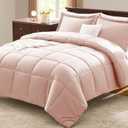 CozyLux Queen Size Comforter Set - Blush Pink Comforter Queen Size, 3 Pieces Box Stitched Bed Set for All Seasons, Soft Lightweight Bedding Sets with 1 Down Alternative Comforter and 2 Pillow Shams