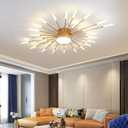 JAYMP 41.3" Ceiling Light Modern Flower Shape Ceiling Lamp for Living Room Dining Room Flush Mount Metal Acrylic Sputnik Firework Petal LED Lighting Fixture (Matte Gold, 28+1 Lights)