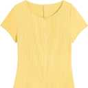 ZAFUL Women's Short Sleeve Shirt Crew Neck Button Down Cardigan T-Shirt Slim Fit Y2K Going Out Casual Fashion Tops (X-Large, 0221-yellow)