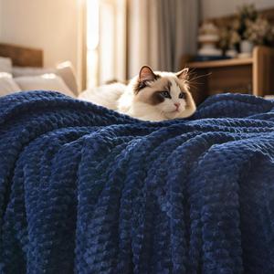 PHF Ultra Soft Flannel Fleece Blanket King Size, Lightweight 3D Jacquard Fleece Blanket, No Shedding, No Pilling, Luxury 340GSM Aesthetic Fluffy Cozy for Bed Room Decor, 108"x90", Navy Blue