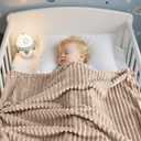 Soft Fleece Baby Blanket Ultra Cozy Baby Blankets for Boys Girls Warm and Lightweight Infant Toddler Newborn Receiving Gift with Reversible Stripes for Crib Stroller, 30x40 Inch, Linen