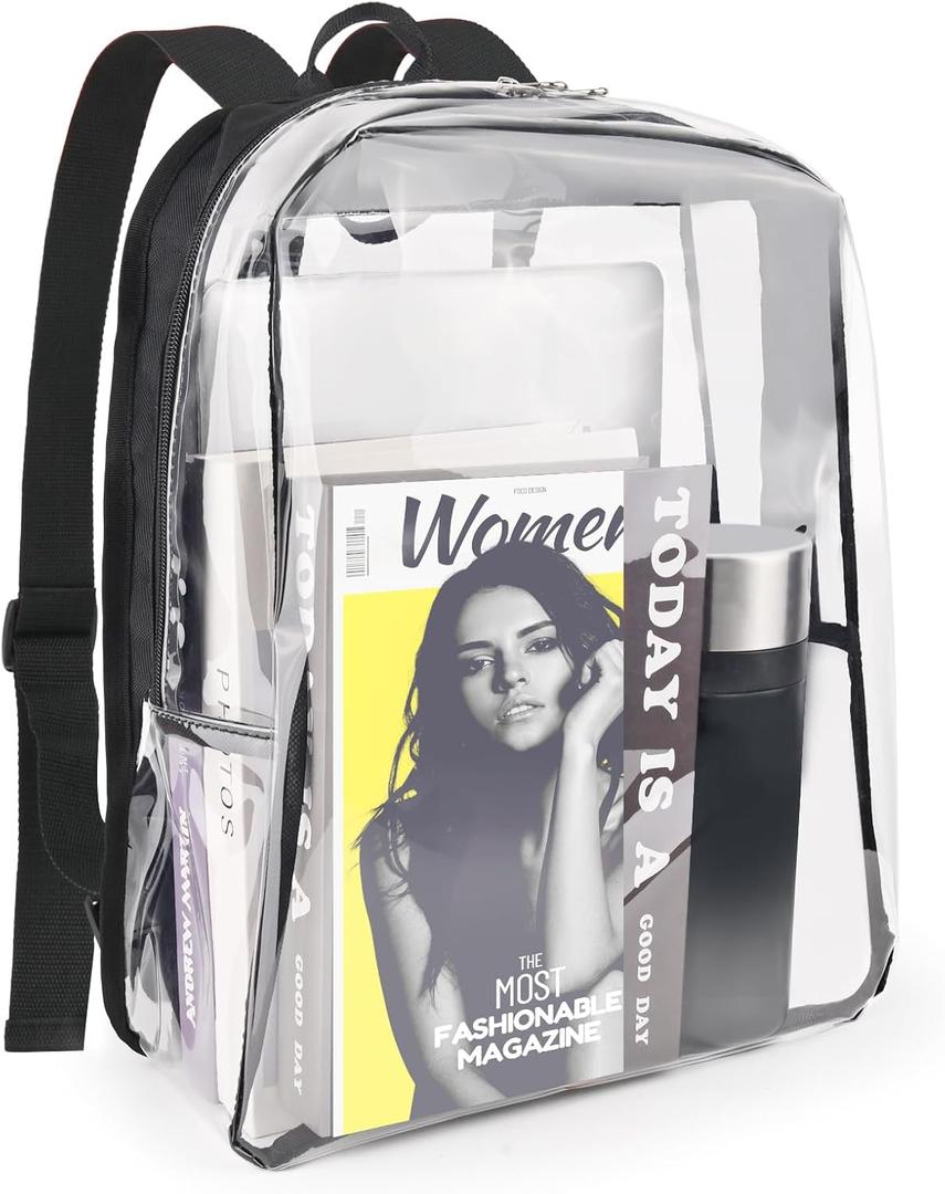 JOMPARO Clear Backpack - Clear Backpacks for School Transparent Bookbag for College Work Travel, Black 16 inch
