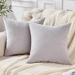 GAWAMAY Decorative Square Throw Pillow Covers 22"x22" Inch Set of 2, Super Soft Chenille Pillows Farmhouse Fall Pillowcase for Living Room Bedroom Sofa Couch Cushion Cover Light Grey 55x55 Cm