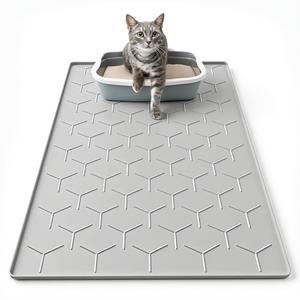 Garoopion Cat Mat for Litter Box, Large 34" X 22" Cat Litter Mat, Waterproof Silicone Pad for Floor, Gray