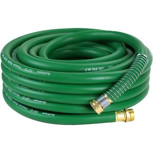 Guitrees 25FT 5/8 Heavy Duty Rubber Garden Hose - 300psi Working, 1000psi Burst - Hot/Cold Water - Five-Layered Braiding for Durability - Versatile for Gardening, Agriculture, Construction(Green)