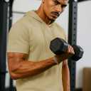 TACVASEN Short Sleeve Hoodies for Men Cotton Hoodies Summer Sweatshirt Lightweight Breathable Workout Shirts Pullover (Beige, M)
