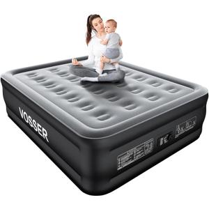 VOSSER Air Mattress Full with Built in Pump,18’’Raised Blow Up Mattress,Self Inflatable Mattress in 3 Mins,Portable Air Bed for Home,Floor&Travel,Full Size Air Mattress for Adults 660LB Max,Black