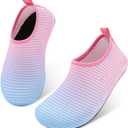 JIASUQI Kids Boys and Girls Summer Athletic Water Shoes Aqua Socks for Beach Swimming Pool (1-2 Little Kid, Gradient Blue Pink)