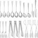 20 PCS Serving Utensil Set - Stainless Steel Complete Buffet Catering Utensils for Summer BBQ, Grilling, Picnic, Parties & Family Gatherings - Outdoor Serving Set (Silver)