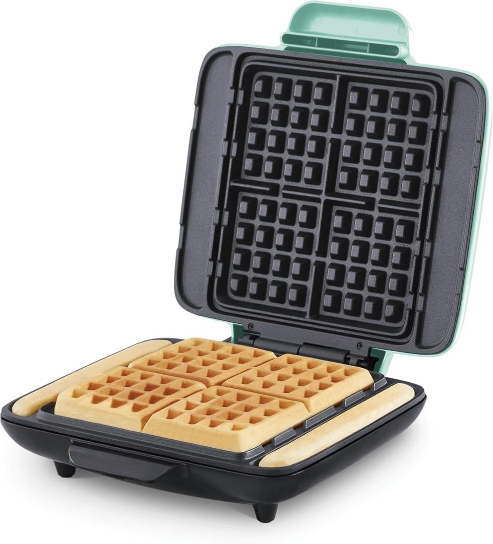 Dash Deluxe No-Drip Waffle Iron Maker Machine 1200W + Hash Browns, or Any Breakfast, Lunch, & Snacks with Easy Clean, Non-Stick + Mess Free Sides, Aqua