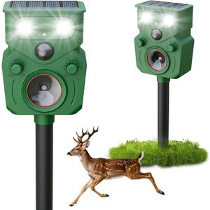 Ultrasonic Deer Repellent Devices 2 Packs , 2026 Upgrade Solar Animal Repeller with Motion Sensor & LED Lights, Waterproof Cat Deterrent Outdoor, Effective Repel Deer, Coyote, Raccoon, and Dog