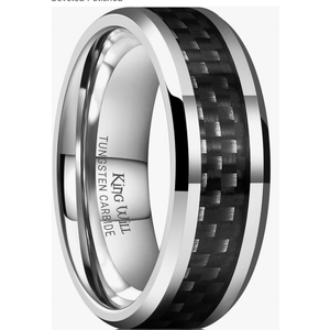 King Will 8mm Tungsten Carbide Rings for Men Men's Wedding Band with Carbon Fiber Inlaid Beveled Polished Size 9