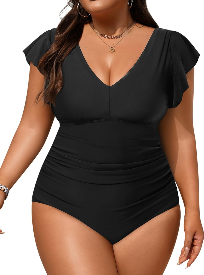 Yonique Plus Size Swimsuits for Women One Piece Tummy Control Bathing Suits Ruffle Swimwear 28W