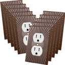 Pinkunn 10 Pack Walnut Wood Light Switch Cover Plate Boho Brown Wooden Outlet Covers Decorative Vintage Switch Wall Plates for Bedroom Kitchen Home Decor (Retro Sunburst,Double Hole)