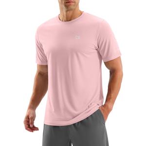 Men's Workout Breathable T-Shirts Dry Fit UPF 50+ Sun Shirts Quick Dry Cooling Tee for Athletic, Running, Hiking (Light Pink, XL)