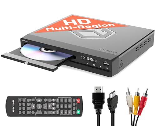 Compact DVD Player with Included HDMI | Multi Region Disc Playback | 1080 HD Upscaling | HDMI, RCA, & AV Connectivity | USB, MP3, & CD Playback | Easy Use Remote Control Included | OAKCASTLE DVD100, Black