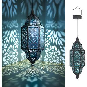Twinkya Hanging Solar Lights Outdoor Garden Decorative Solar Lantern Waterproof Metal Moroccan Outdoor Decorations for Patio Pathway Yard Porch Backyard Garden Decor (Black, 1 Pack)