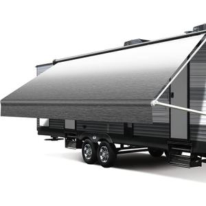RV Awning Fabric Replacement, 18.5oz Heavy-Duty Weatherproof Vinyl Camper Awning Replacement Universal Outdoor Canopy for RV, Motorhome, and Trailer Awnings (Black Fade, 16'(Fabric 15'2"))