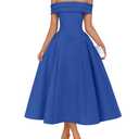 ZESICA Summer 2026 Cocktail Dresses for Women's Off Shoulder Short  Sleeve Swing A Line Wedding Evening Party Midi Dress XL