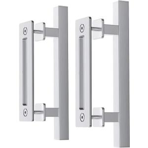EaseLife 12" Stainless Steel Sliding Barn Door Pull Handle with Flush Hardware Set,Double Sided,Brushed Finish,Anti-Rust Anti-Corrosion,Easy Install,Square,2 Pack (Silver)