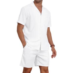 YTD Men's 2 Pieces Shirt Set Short Sleeve Button Down Casual Hippie Holiday Beach T-Shirts Shorts Outfits, XXL