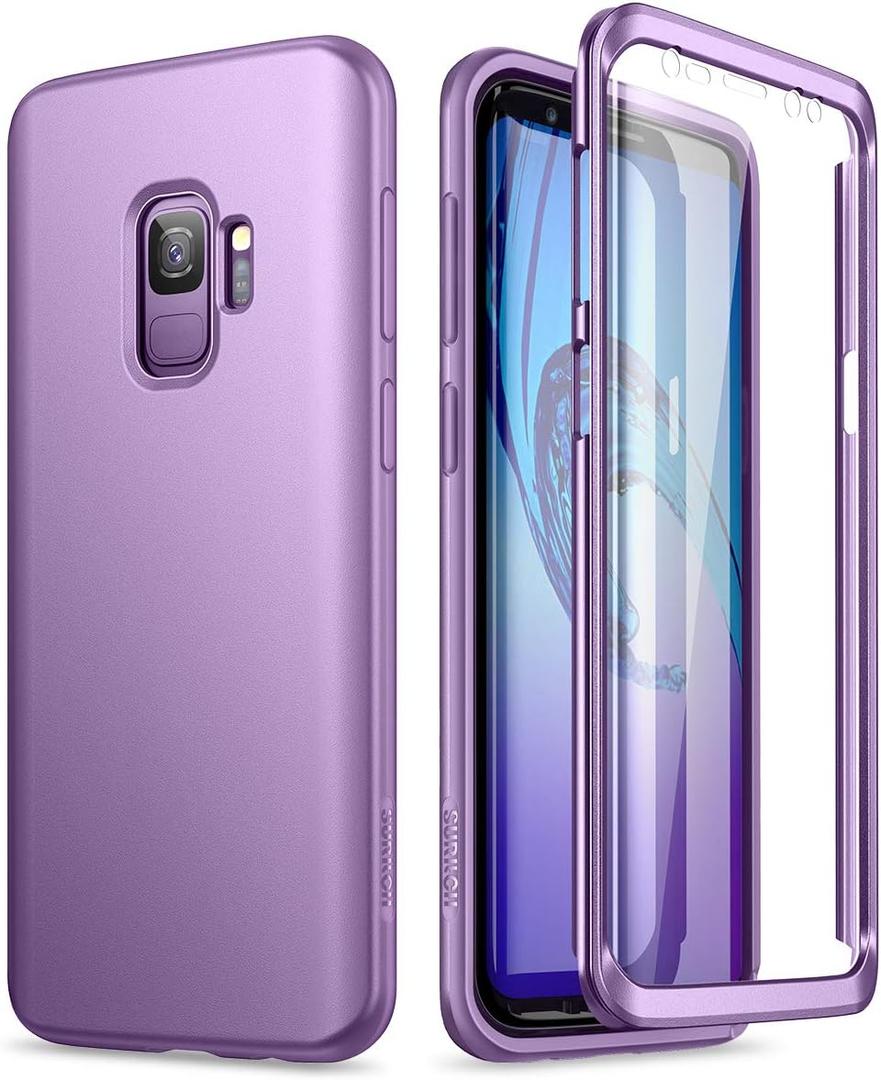 SURITCH for Samsung Galaxy S9 Case, [Built-in Screen Protector] Hybrid Full-Body Protection Dual Layer Shockproof Rugged Bumper Soft Silicone Slim Protective Cover for Galaxy S9 5.8 Inch (Purple)