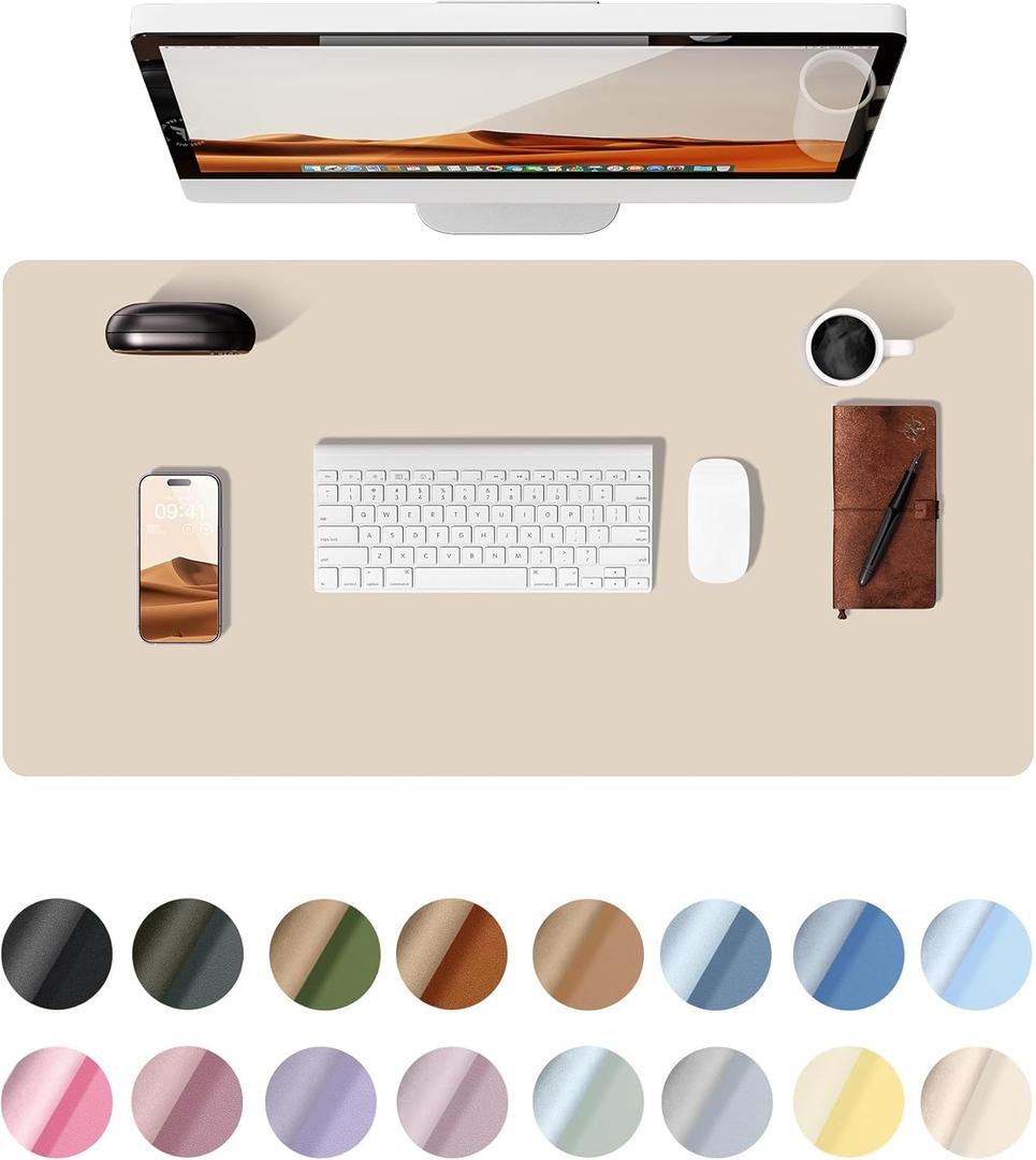 YSAGi Leather Desk Pad Protector, Office Desk Mat, Large Mouse Pad, Non-Slip PU Leather Desk Blotter, Waterproof Laptop Desk Writing Pad for Office and Home (23.6" x 13.8", Eggshell)