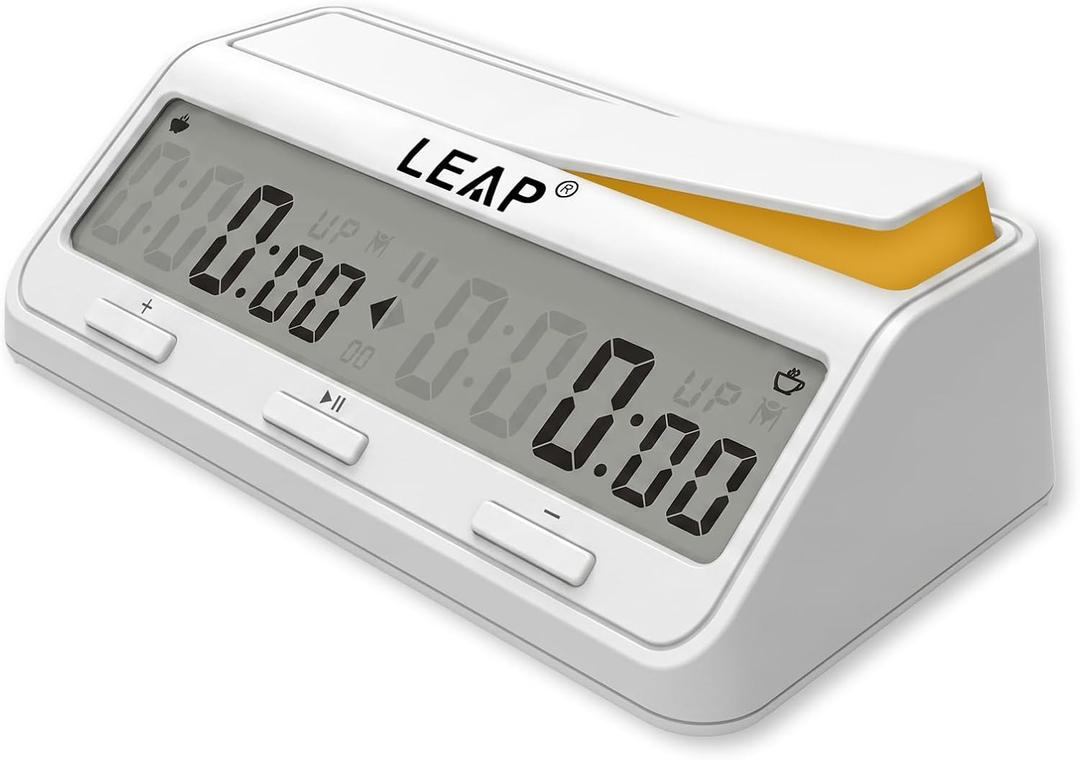 LEAP Chess Clock Digital Chess Timer Advanced for Board Game and Chess Timer with Large Screen Bonus & Delay Count Down up Alarm Milk Wihite