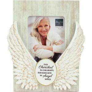 Angel Wings Memorial Photo Frame, Home Decor Gift For Death Of A Loved One, Holds 4-inch By 6-inch Photo, By Abbey & CA Gift,Antique White