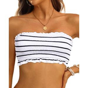 Aqua Eve Women Strapless Bikini Top Only Bandeau Swim Top Tube Top Swimsuit (Medium, Striped)