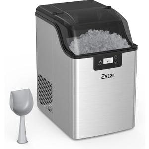 Zstar Nugget Ice Maker, Stainless Steel Countertop Ice Machine with 44Lbs/24H Output, Crunchy Sonic Ice Maker Machine, Self-Cleaning Portable Ice Maker with Freestanding Ice Scoop for Home,Office,Bar